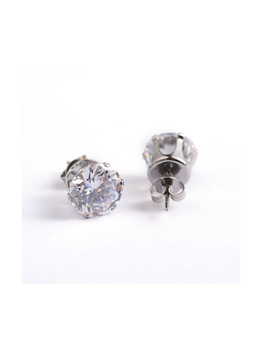 Stainless Steel Stud Earrings with Silver Zircon 6mm 1 Pair