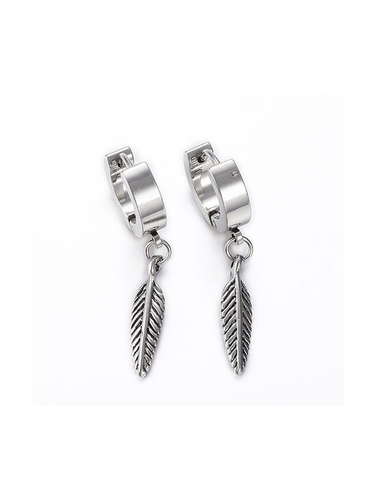 Stainless Steel Leaf Earrings Silver 35mm 1 Pair