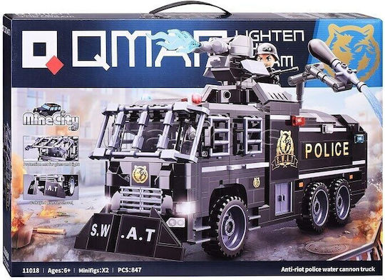 Qman Cuburi De Construit Police Truck Cu Tun De Apă Pentru 6+ Ani 847 Bucăți