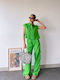 Sinell Women's Set Sleeveless Shirt Trousers Green
