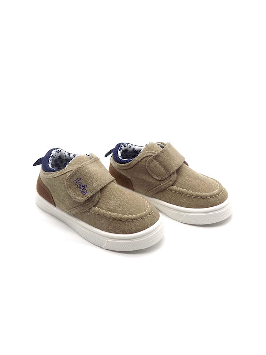 Lois Boys Fabric Moccasins with Velcro Beige