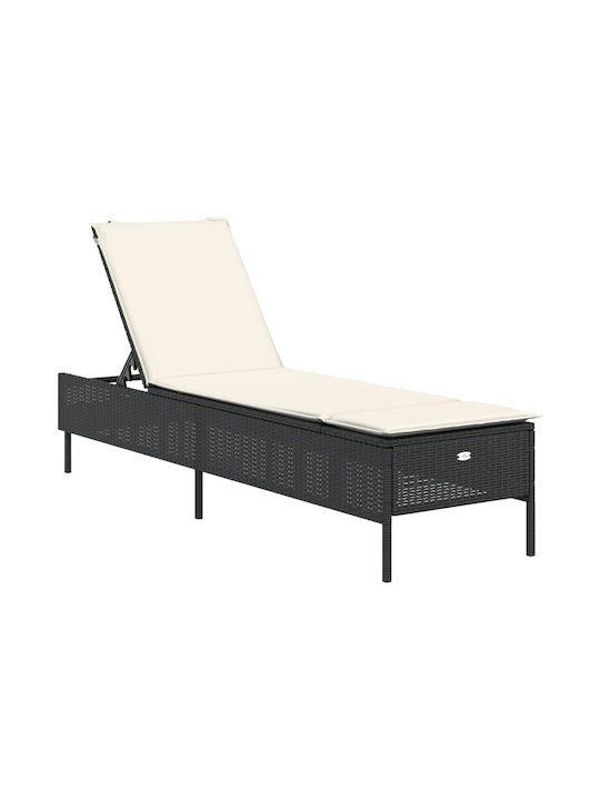 Șezlong Rattan cu Pernă Negru 198x55x39cm