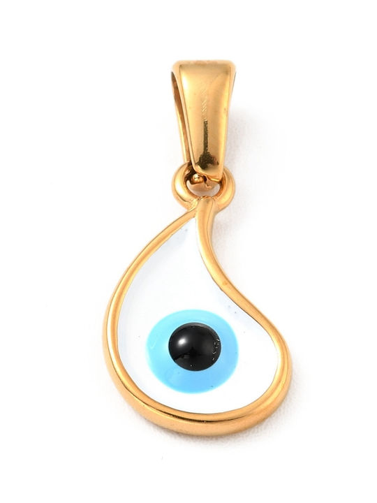 Stahlelement Anhänger Weißes Emaille Auge Gold 15,5mm 1 Stück