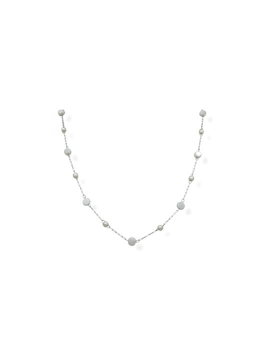 Stahlkette Weiße Perlen Kristalle Silber 40cm 1 Stück