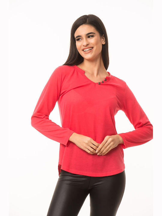 Dress Up Women's Blouse with V Neck Coral