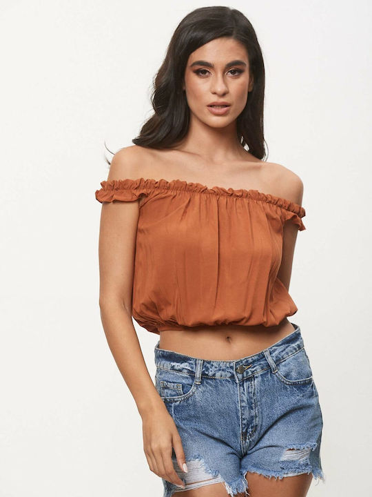 Dress Up Women's Blouse Off-Shoulder Coffee