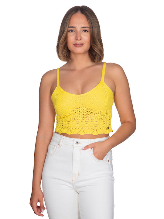 Trägerlose kurze Strickbluse Gelb 13141