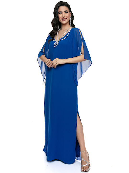 Maxi Dress with Off-Shoulder Opening and Decorative Embellishment