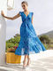 Desiree Midi Rochie cu Volane Blue