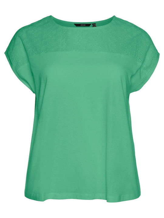 Vero Moda Дамска Блуза Памучна Къс ръкав Зелен