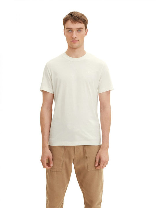 Tom Tailor Bărbați T-shirt Sportiv cu Mânecă Scurtă Off White