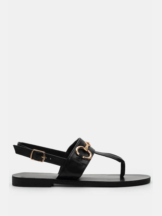 Flat Sandals with Decorative Buckle 4257101-black