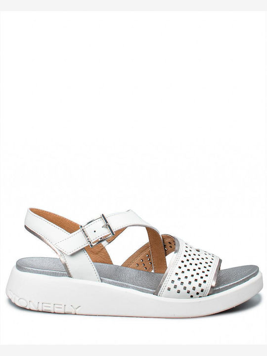 Leder Flache Sandalen für Damen Flatforms in Weiß Farbe