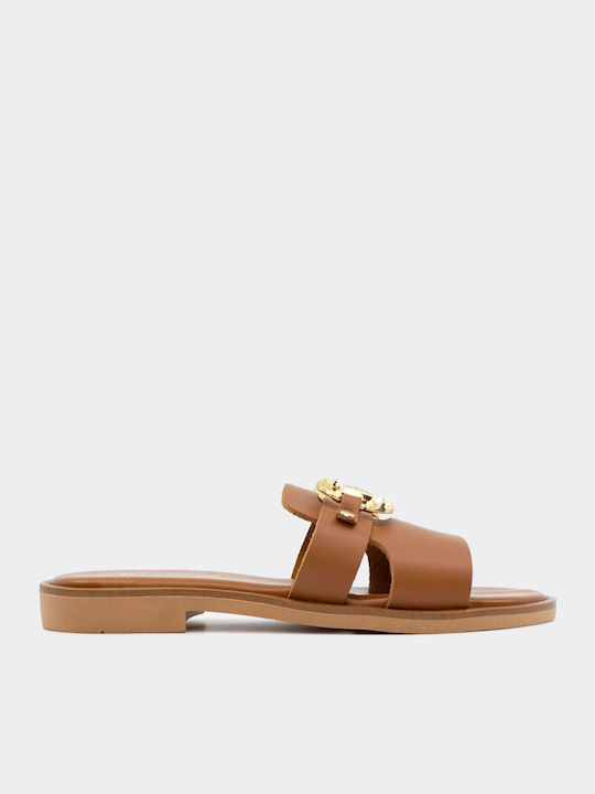 Ioannis Leder Flache Sandalen für Damen in Taba...