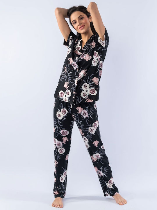 Sevim Sommer Damen Pyjama-Set Black