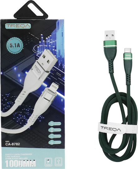 Treqa Ca-8782 USB-A to Lightning Cable Πράσινο 1m