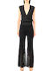 Liu-jo Better Black Ribbed Wrap Jumpsuit