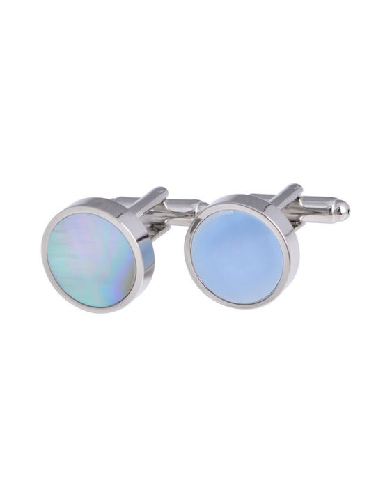 Round Silver Mother of Pearl Sky Blue Cufflinks