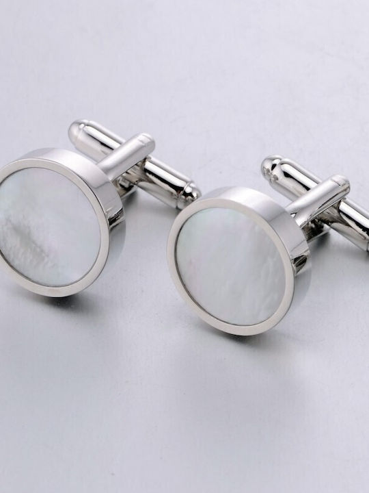 Round Silver Mother Pearl Cufflinks