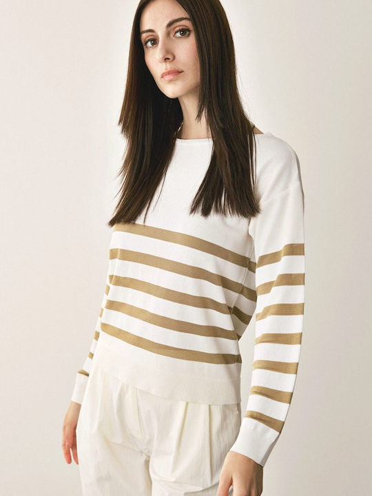 Belle Femme Women's Sweater Striped White/gold