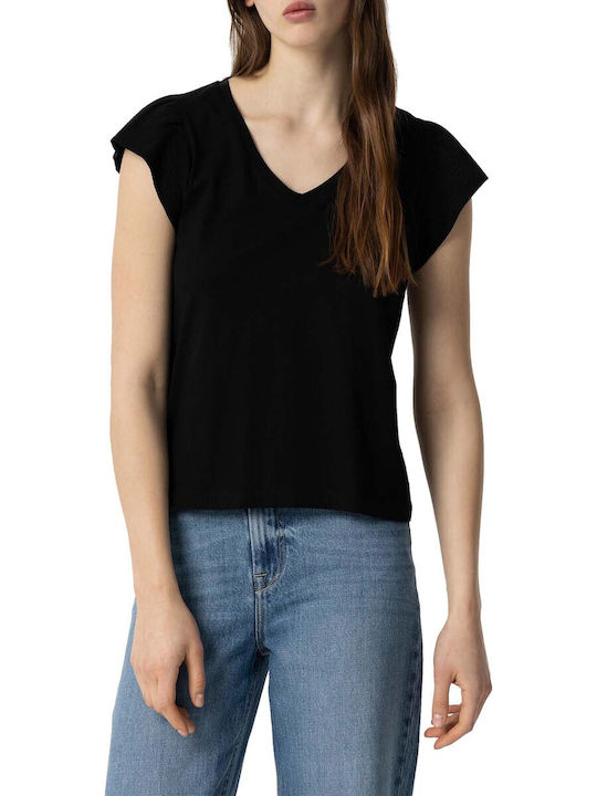 Tiffosi Women's Summer Blouse Short Sleeve with V Neck Black