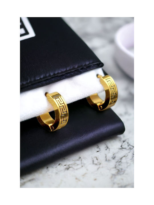 Steel Gold Hoop Earrings with Mykonos Design