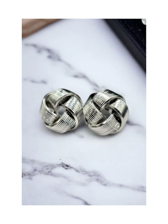 Silver Stud Earrings with Wide Engraved Knot