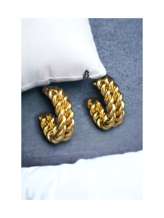 Steel Gold Hoop Earrings Double Loop