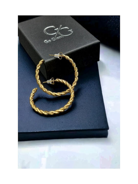 Steel Gold Hoop Earrings Single Braid