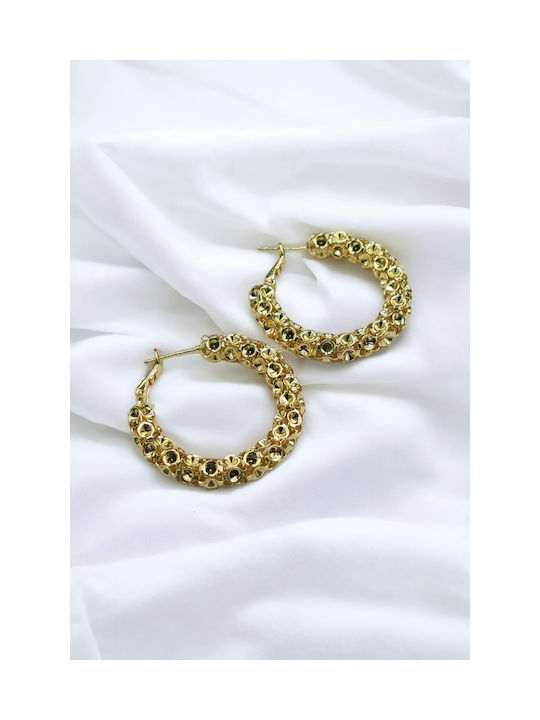 Gold Hoop Earrings with Small Decorated Semi-Circles