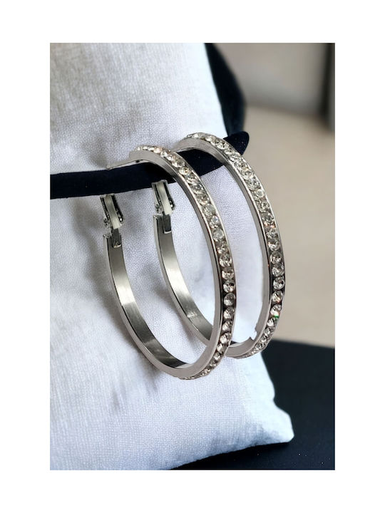 Steel Silver Hoop Earrings Covered with Rhinestones