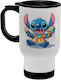 Koupakoupa Stitch Ice Cream Glass Thermos Stainless Steel 450ml White with Handle and Straw