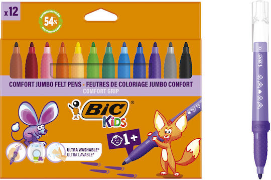 BIC Kids Comfort Grip Μαρκαδόροι Ζωγραφικής Χονδροί, Πλενόμενοι Σετ 12 χρώματα