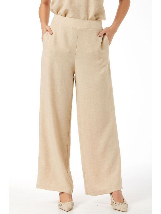 Anna Raxevsky Women's Fabric Trousers Beige