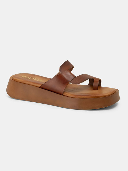 Bozikis Flatforms Leather Women's Sandals Tabac Brown