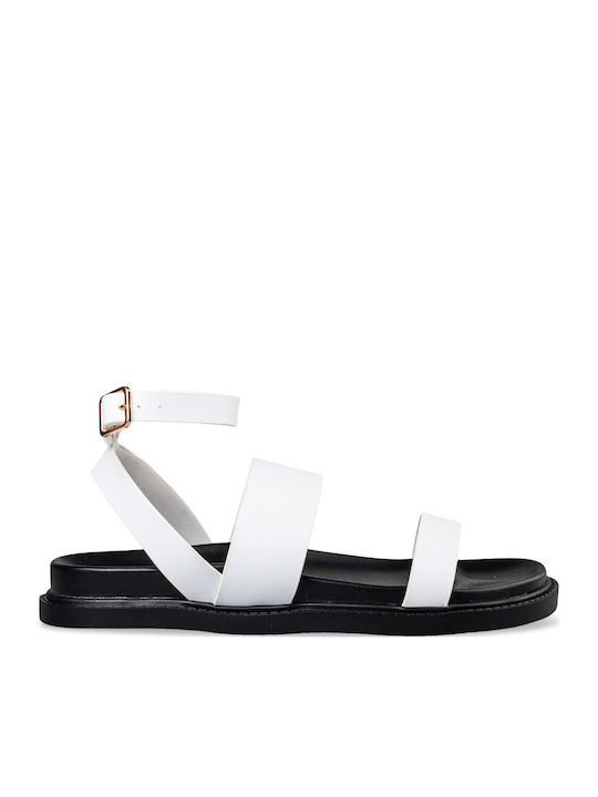 Women's Flat Sandals with Strap in White Color