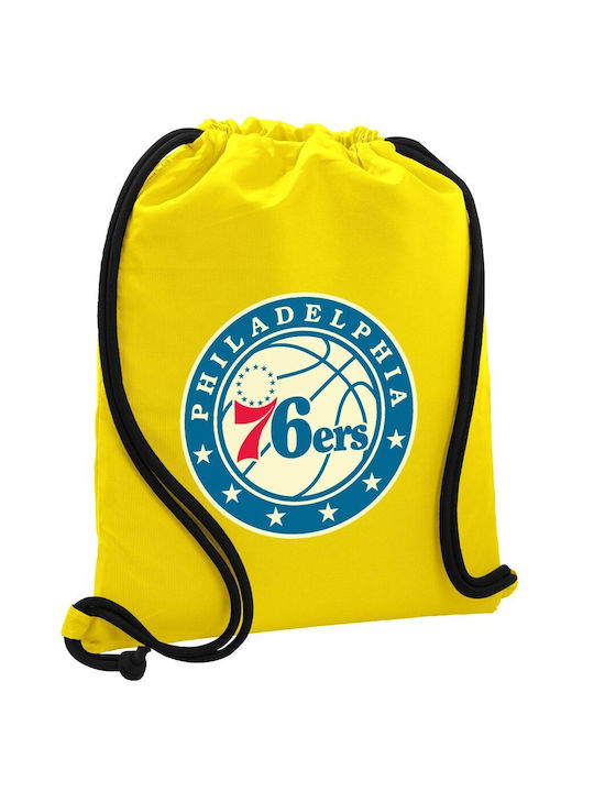 Rucsac Philadelphia 76ers cu șnur, geantă de sport cu buzunar galben, 40x48cm și șnururi groase