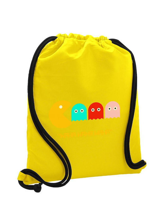 Rucsac Pacman Waka Waka Waka Gymbag cu buzunar galben 40x48cm și șnururi groase