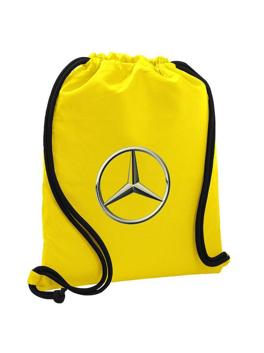 Mercedes Τσάντα Πλάτης Πουγκί Gymbag Κίτρινη Τσέπη 40x48cm & Χονδρά Κορδόνια
