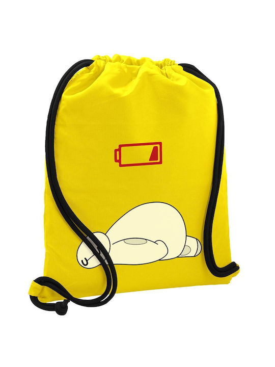 Baymax Battery Low Backpack Drawstring Gymbag Yellow Pocket 40x48cm & Thick Cords