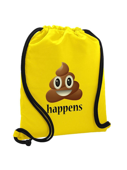 Shit Happens Backpack Drawstring Gymbag Yellow Pocket 40x48cm & Thick Cords