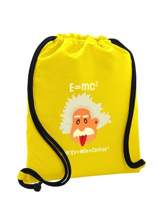 E=mc2 Energy = Milk*coffe Τσάντα Πλάτης Πουγκί Gymbag Κίτρινη Τσέπη 40x48cm & Χονδρά Κορδόνια