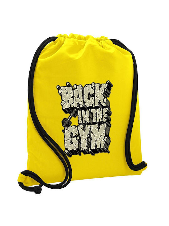Rucsac pentru sală de sport "Back In Gym" cu buzunar galben, 40x48cm și șnururi groase