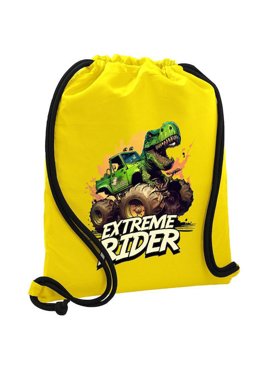 Rucsac cu șnur Extreme Rider Dyno, geantă de sport cu buzunar galben, 40x48cm și șnururi groase