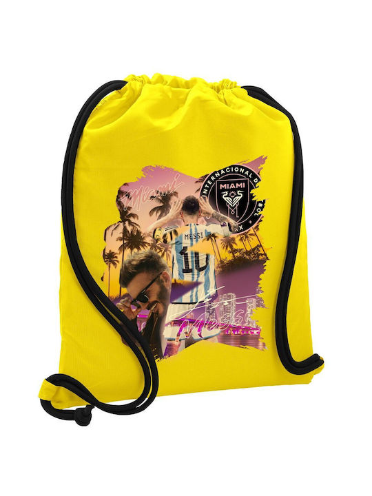 Lionel Messi Miami Backpack Bag Gymbag Yellow Pocket 40x48cm & Thick Cords