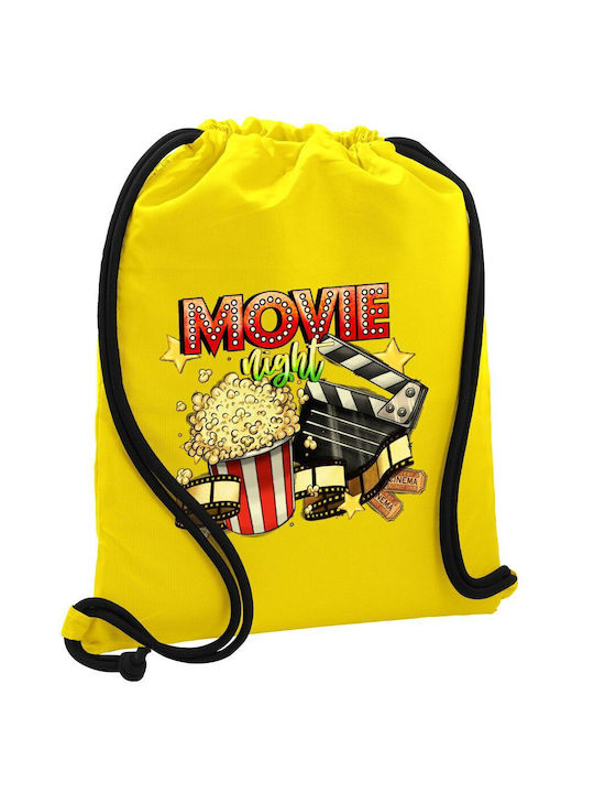 Movie Night Backpack Drawstring Gymbag Yellow Pocket 40x48cm & Thick Cords