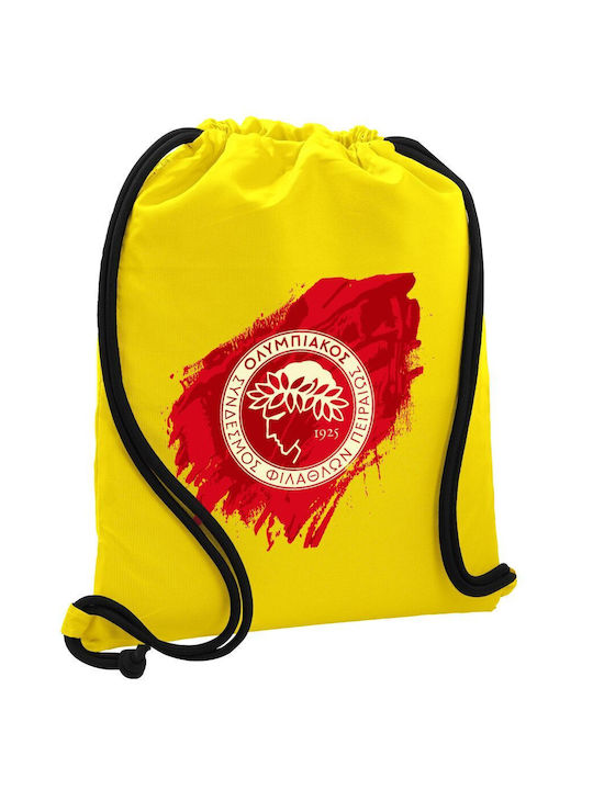 Rucsac Gymbag cu buzunar galben Olympiacos F.C. 40x48cm și curele groase