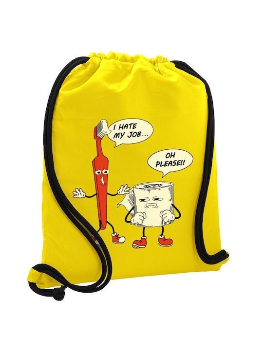 I Hate My Job Backpack Drawstring Gymbag Yellow Pocket 40x48cm & Thick Cords