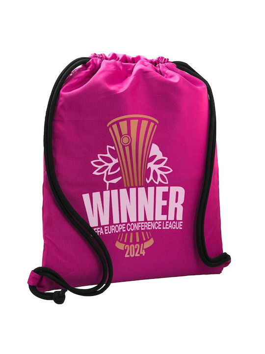 Rucsac cu șnur Europa Conference League Winner, geantă de sport roz cu buzunar 40x48cm și șnururi groase