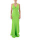 C. Manolo Maxi Βραδινό Φόρεμα Σατέν Εξώπλατο Πράσινο